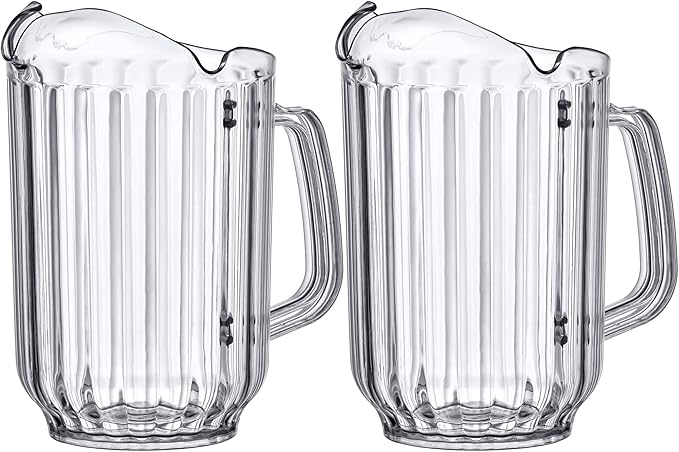 Amazing Abby - Cheerly Beerly - 2-Pack Unbreakable Plastic Beer Pitcher (60 oz), Restaurant-Grade Polycarbonate Beverage Dispenser with Pour Spout, Dishwasher-Safe, Great for Beer, Sangria, and More