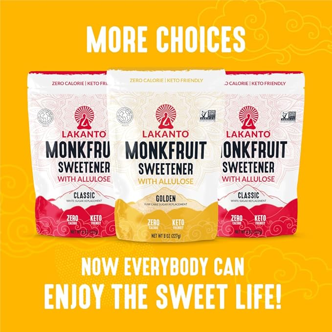 Lakanto Golden Monk Fruit Sweetener With Allulose, Raw Cane Sugar Substitute, Monk Fruit Extract, Raw Sugar Replacement for Baking, Coffee & Tea, Gluten Free, Low Carb, Non GMO, Keto, 8 OZ Bag