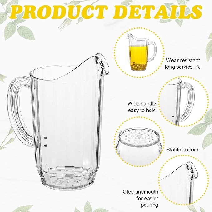 3 Pcs Small Beer Pitchers 45 Ounce Restaurant Pitchers Clear Restaurant Pitcher Jug Large Water Jug Carafe Serve Milk Tea Juice Drink for Parties Container Dispenser Beer Jar(Classic)