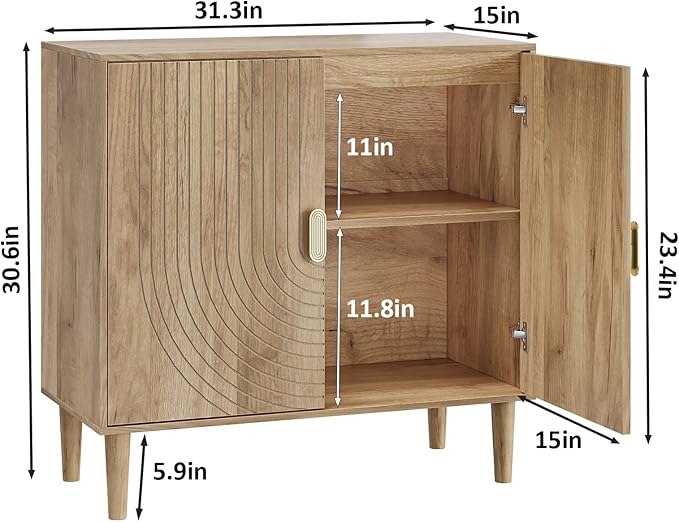 Sideboard Buffet Cabinet with Storage,Sideboard Buffet with Doors and Adjustable Shelf,Wooden Storage Cabinet, 31.3”W x 15.0”D x 30.6”H (Natural)