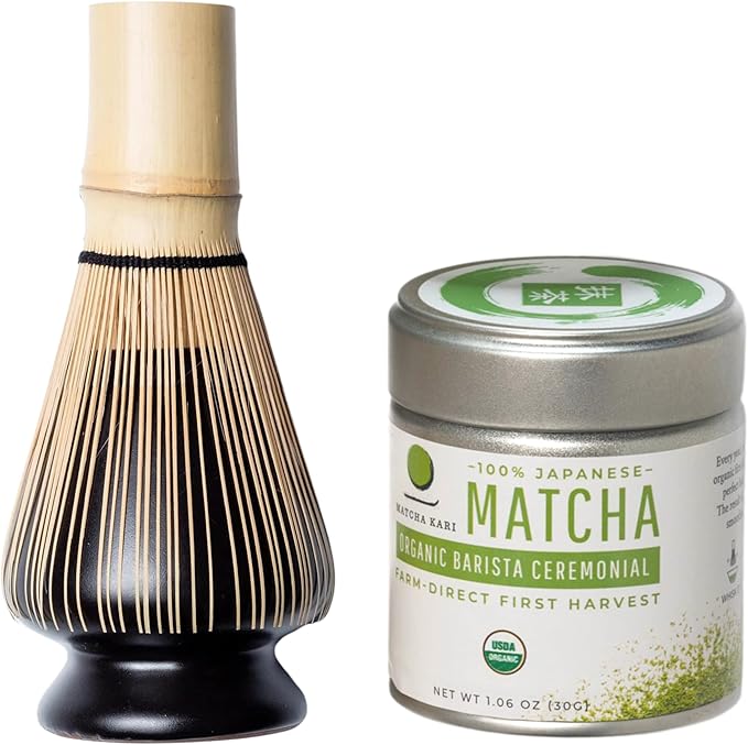 Dr. Weil Matcha Kari Mini Matcha Tea Set - Black- Ceremonial Organic Matcha with Whisk & Holder
