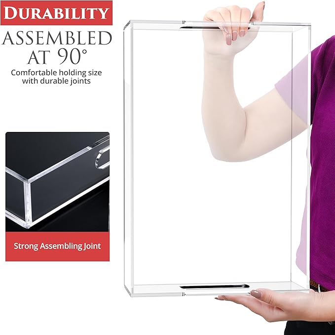 Acrylic Tray 20x12 with Cut Handles - Spill Proof Decorative Tray is an Ideal Countertop Organizer for Living Rooms, Ottoman Coffee Tables, Offices, Kitchens & Serving Guests