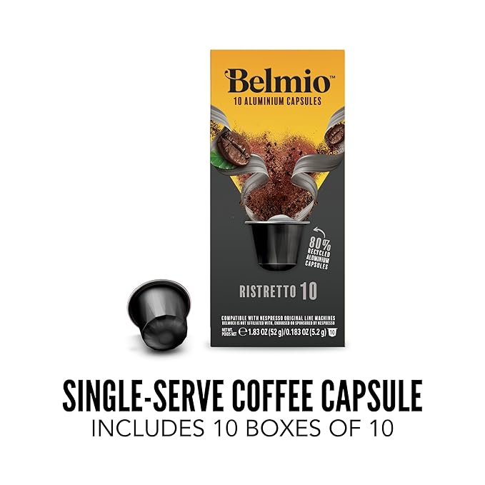 Belmio Ristretto Espresso Coffee Pods – Medium Roast – Full-Bodied & Fruity - Nespresso Original Line Compatible – 10 Count (Pack of 10)