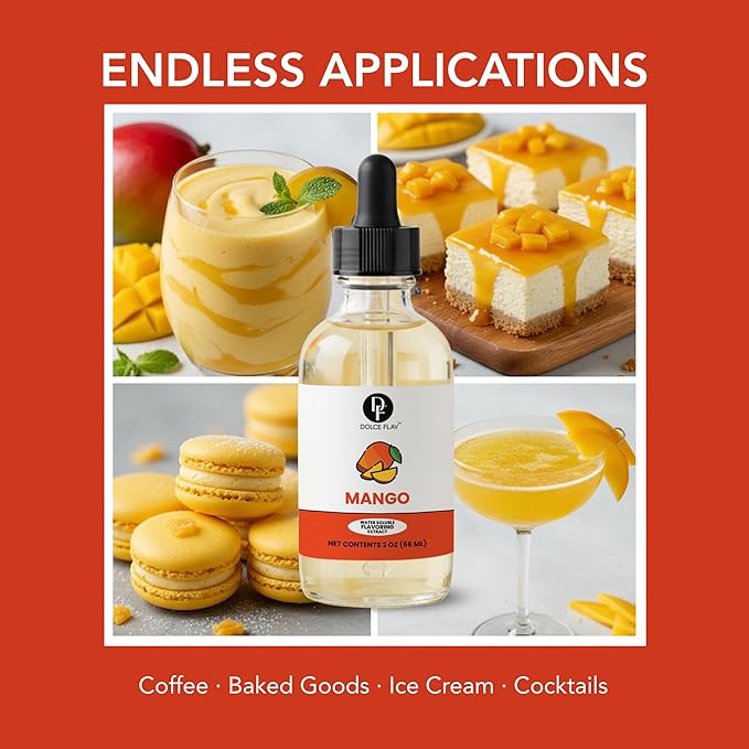 Dolce Foglia Mango Extract - 2 Ounce Water-Soluble Multipurpose Flavoring Ideal for Baked Goods, Beverages, Coffee, Desserts & Ice Cream - Mango Essence Perfect for Weight Management