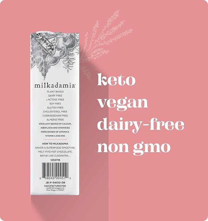 milkadamia Macadamia Milk - Unsweetened Vanilla - 32 Fl Oz (Pack of 6) - Lactose Free, Vegan, Shelf Stable, Plant Based, Non Dairy, Dairy Free