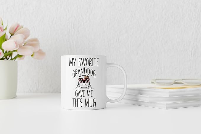 QASHWEY American Bulldog Dog Grandma Gifts Coffee Mug Tea Cup, Funny American Bulldog Dog Lover Owner Gifts for Grandma Grandpa, My Favorite Granddog Gave Me This 11oz Ceramic