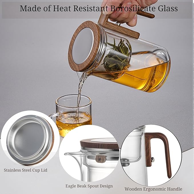 Enchanti Tea Pot- 600ml/20.3oz Magic Witchcraft Enchanted Glass Teapot with Strainer, Loose Tea Innovative Water Separation Magnetic Teapot, Borosilicate Glass Tea Infuse (20.3oz)