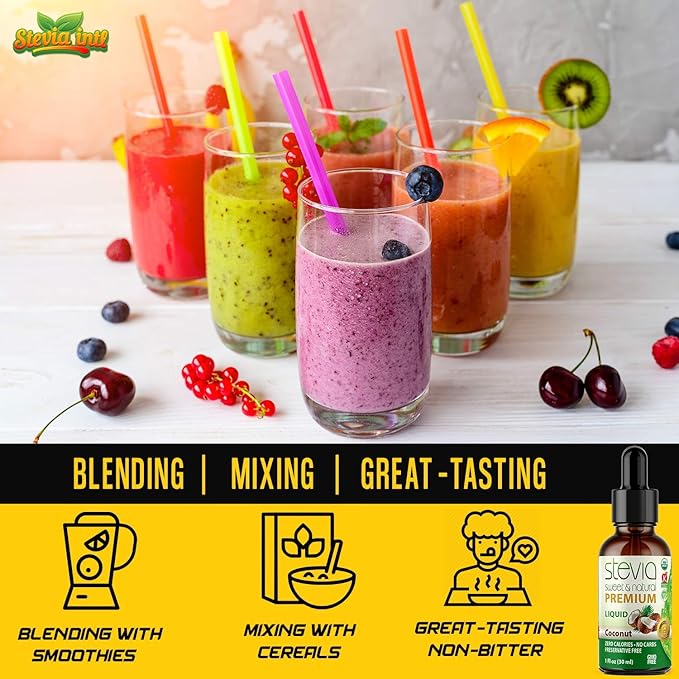 Coconut Premium Quality Stevia Drops | Organic Liquid Stevia | Best Sugar Substitute | 100% Pure Extract | All Naturally Sweet | Non-Bitter, 0 Calorie, NON-GMO, Diabetic & Keto Friendly (1oz)