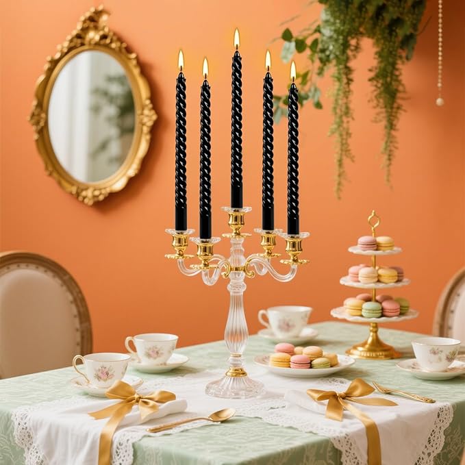 10 Inch Black Spiral Taper Candle Set, 12 Pack Unscented Dripless Candlesticks for Halloween,Dinner,Party Brithday Wedding and Home Decoration