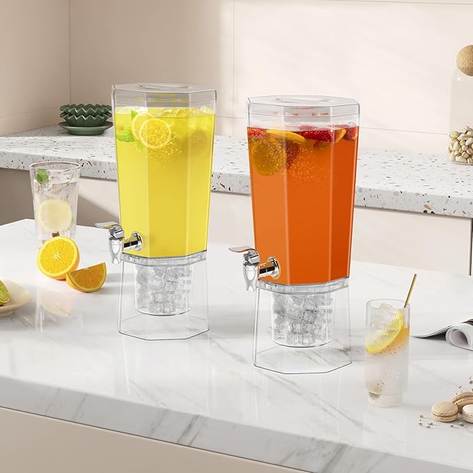 Lifewit 1 Gallon Plastic Drink Dispenser 3 Pcs (in 1 Package), Juice Containers with Lid for Party, Ice Beverage Dispenser with Stand for Lemonade/Soda/Tea, BPA Free