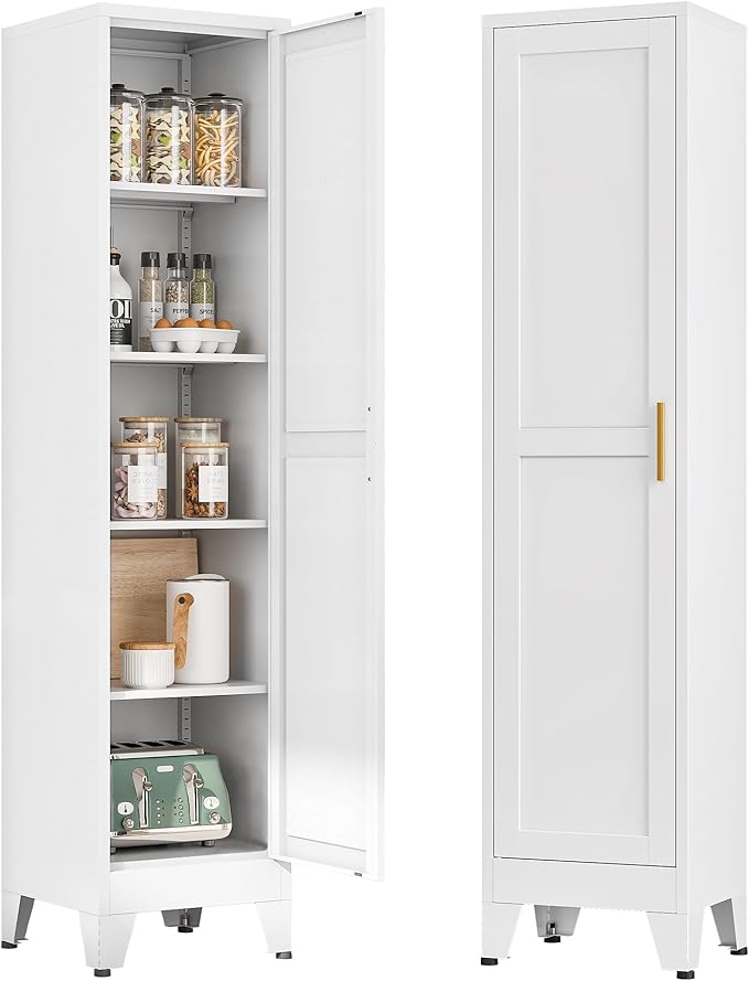 Tall Bathroom Storage Cabinet, 67" Narrow Metal Storage Cabinets, Freestanding Tall Linen Cabinet, Slim Kitchen Pantry Cabinets with Shelves