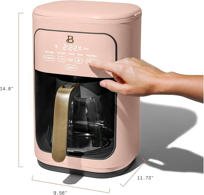 Beautiful 14-Cup Programmable Drip Coffee Maker with Touch Display - Automatic Coffee Machine with Timer for Home & Office - by Drew Barrymore (Rose)