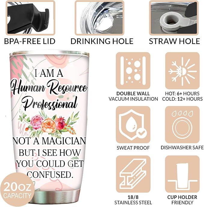 Hurman Resources Tumbler - Stainless Steel 20oz Straw Lid, HR Gifts For Women Men, Human Resources Professional Day Gifts For Coworkers Funny, HR Coffee Cups For Employees Staffs (HR03)