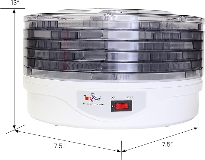 Total Chef Food Dehydrator - 5-Tier Liofilizadora, Air Drying Jerky, Fruit, Vegetable, Mushroom, Meat, Fish & More, Counter Top Alimentos Deshidratador For Home With Dishwasher Safe Trays Rack