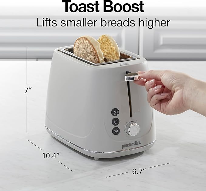 Proctor Silex Plastic 2 Slice Toaster, Bagel, Defrost & Cancel Buttons, Browning Control With 7 Shades, Auto Shutoff, Slide-Out Crumb Tray, Oat White (22660)
