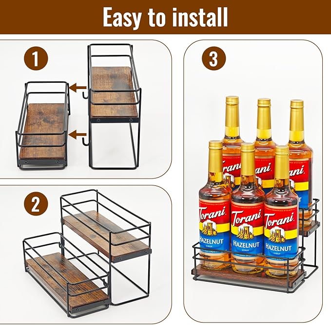6 Bottle Coffee Syrup Rack Organizer 2 Tier Syrup Holder Stand for Coffee Bar Syrup Storage Shelves for Bar Family Storage Small Wine Rack for Syrup Wine Dressing