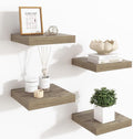Fun Memories Floating Shelves for Wall - 7.5 Inch Square Shelves with Invisible Brackets, Grey Small Wall Shelf for Living Room, Bathroom, Bedroom, and Kitchen Decor，Set of 4