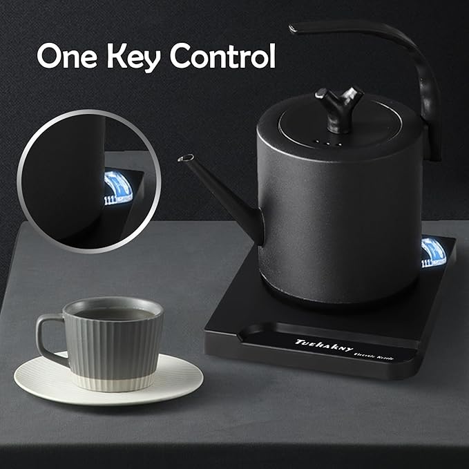 1.0L Gooseneck Electric Kettle - 304 Stainless Steel, 800W Fast Boiling with Auto Shut-Off, Precision Pour Over Kettle for Coffee & Tea, BPA-Free Matte Black Design, For Kitchen, Home, Office