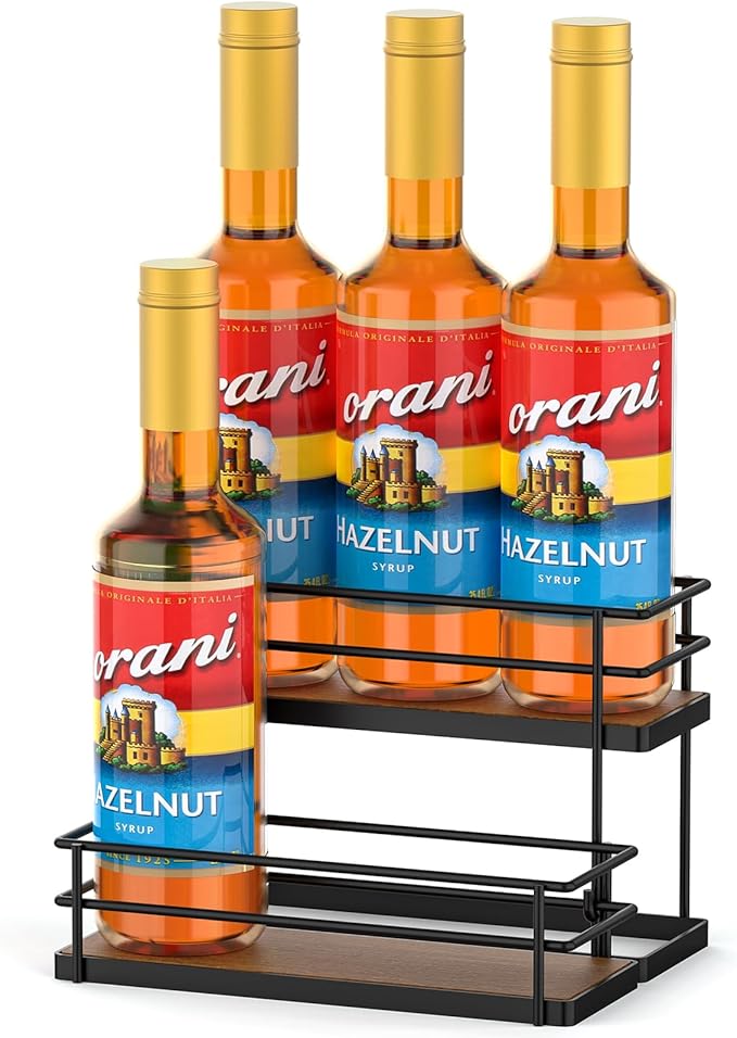 THYGIFTREE Coffee Syrup Rack Organizer 6 Bottle Syrup Holder Stand 2-Tier Storage Shelves for Kitchen Coffee Bar Station