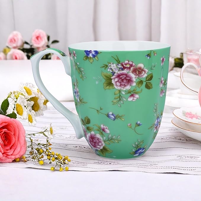 13oz Bone China Floral Mug Bone China Coffee Mugs Bone Teacup Christmas Mugs Birthday Gifts for Women Mom Friends Coworker