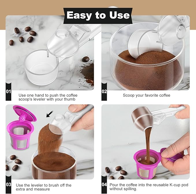 Coffee Scoop & Funnel for Reusable K Cup Refillable Coffee Pods, Coffee Measuring Spoon 2 Tablespoon Capacity, Scoop with Funnel for Ground Coffee, Protein Powder, Tea (Clear, 1 Pack)