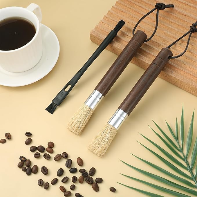 3 Pack Coffee Grinder Brush, Espresso Machine Brush with Wooden Handle and Natural Bristles, Coffee Grinder Cleaner Brushes for Home Kitchen Barista Espresso Machine