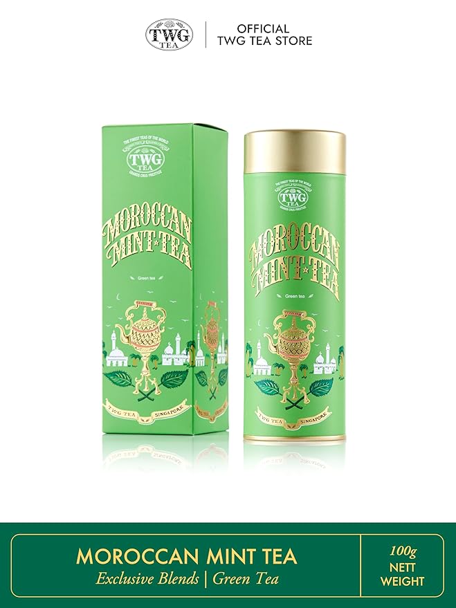 TWG Tea | Moroccan Mint Tea | Green Tea | Spearmint Leaves | Haute Couture Tin, 120g | Gift Set