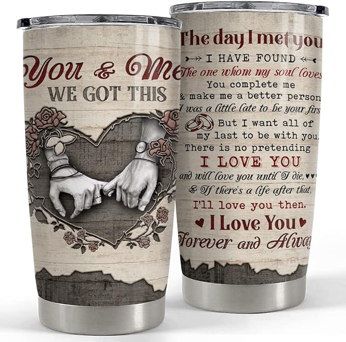 SANDJEST You And Me We Got This Tumbler Engraved Drawing Tumblers 20oz Stainless Steel Insulated Travel Mug Christmas Birthday Valentine Gift for Wife Husband Boyfriend Girlfriend