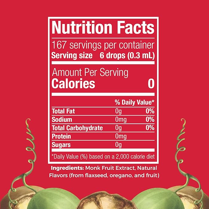 Monk Fruit Extract (6 Drops = 1 Tsp of Sugar) Zero Calories, Non-GMO, No Fillers - Liquid Monk Fruit Sweetener No Erythritol by Transparency Foods NEW FORMULA (1.7oz, 167 servings)