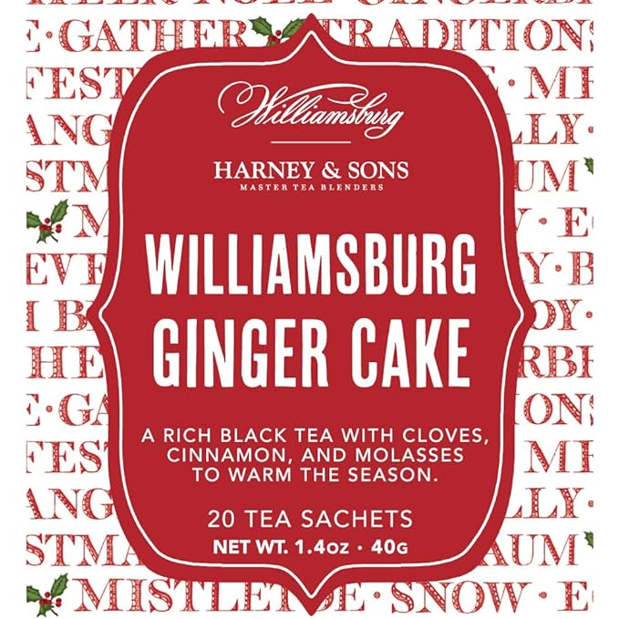 Harney & Sons Williamsburg Ginger Cake Blend | Black tea with cloves, cinnamon, and molasses, 20 sachets