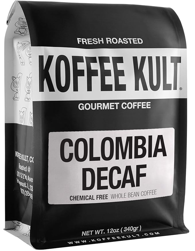 Koffee Kult Colombia Decaf Coffee Beans - Decaffeinated Medium Roast 100% Arabica Whole Bean Natural Swiss Water Process Chemical Free Espresso(Whole Bean, 12oz)