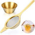 2.2" Matcha Sifter Strainer Tea Strainer 30 Fine Mesh Stainless Steel Fine Mesh Strainer Sieve Sifter with Handle Sieve Sifters Strainers with Base for Loose Tea Coffee Cocktail (Gold)