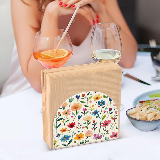 Vintage Colourful Flowers Napkin Holder for Table Paper Cocktail Napkin Holders for Kitchen Dinning Acrylic Dinner Napkin Dispenser for Dinner Home Decor Bar 2 Pack