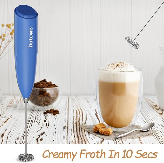 Hand Mixer Milk Frother for Coffee - Dutewo Frother Handheld Foam Maker for Lattes, Electric whisk Drink Mixer Mini Foamer for Cappuccino, Frappe, Matcha, Hot Chocolate, Blue 285C