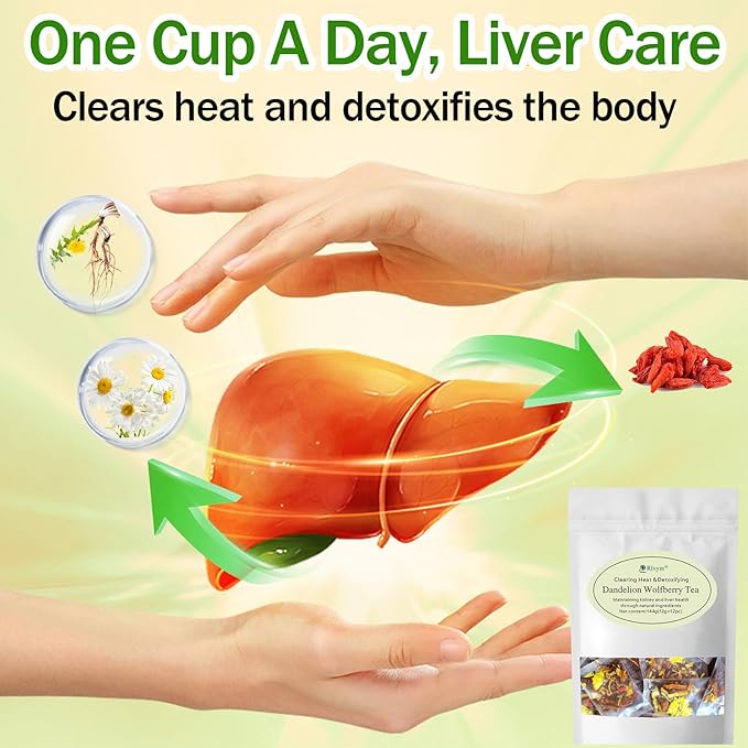 15Bags Dandelion Wolfberry Tea, Natural Kidneys & Liver Health Goji Berry Chrysanthemum Cassia Seed Tea, Seven Natural Herbal Ingredients, For Kidney & Liver Health(15bags, 150g)