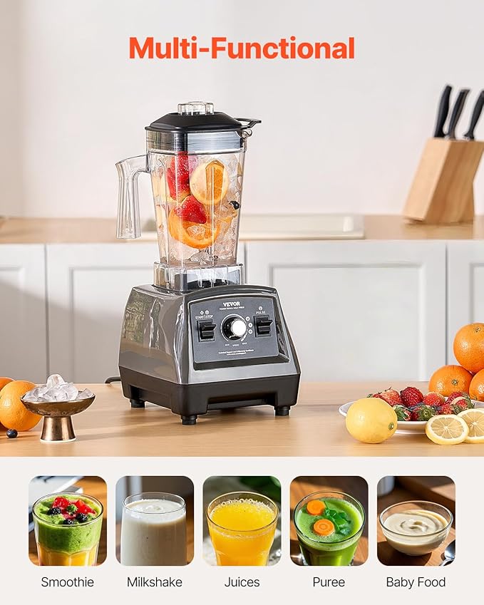 VEVOR Blender for Smoothies, 61 oz 1400W, Professional Blender with Powerful Motor, Multi-Functional Food Processing for Smoothie/Milkshake/Juice, Fits for Kitchen