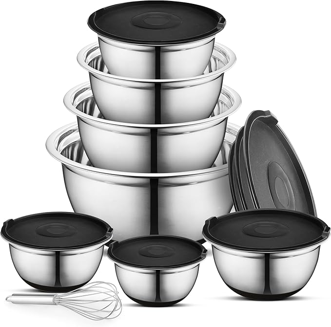 Avador Premium Stainless Steel Mixing Bowls, Set of 7 EXTRA Large Stainless Steel Mixing Bowl Set, Easy To Clean, Space Saving, Great for Cooking, Baking, Prepping (0.25, 1, 1.5, 3, 4, 5 and 8 Quart)