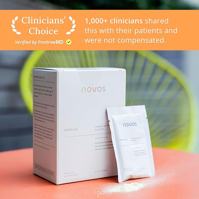 NOVOS Core Longevity Mix, Anti-Aging Supplement, Drink Powder Packet Orange Flavor - Skin Support, Energy, Mood, Sleep and Cognition Support - 30 Servings