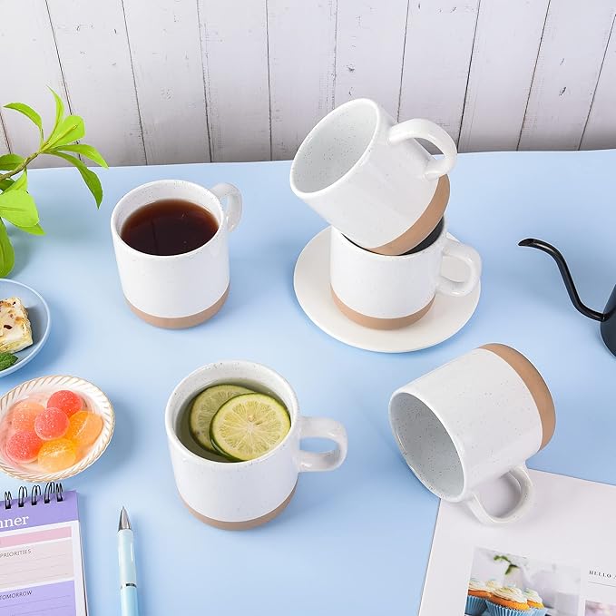 12 oz Coffee Mug Set for 6, Tea Cups with Handle for Coffee, Tea, Cocoa, Milk (White)