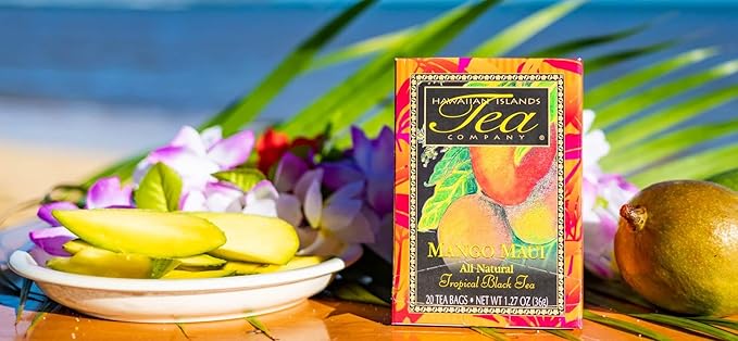 Hawaiian Islands Tea Company Mango Maui Black Tea, All Natural - 20 Teabags (1 Box)