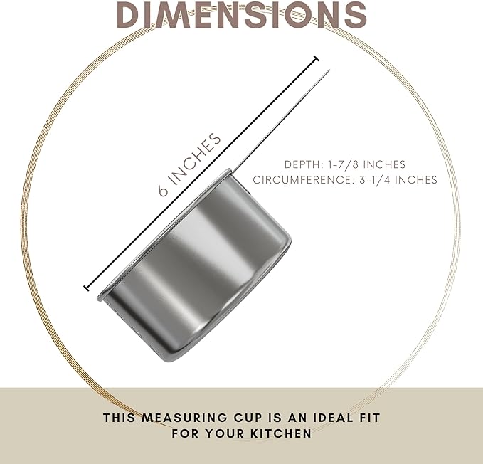 1 Cup Stainless Steel Measuring Cup | Sturdy Metal 250 ml | 240 cc | 8 oz | Single Cup for Wet and Dry Ingredients | Great for use as 1 Cup Dog Food Scoop - 1 PK