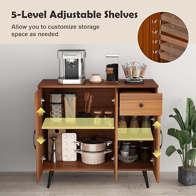 Buffet Cabinet with Storage, Sideboard Cabinet with Drawers, Kitchen Storage Cabinet w/Doors & Shelves, Farmhouse Buffet Table, Bar Cabinet for Kitchen, Dining Living Room, Entryway (3 Doors)