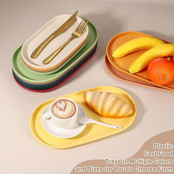 uxcell 2Pcs Fast Food Serving Trays, 9.4x5.1 Oval Reusable Restaurant Serving Trays for Kitchen Restaurant Coffee Fruit Burger Lunch Dessert, Cream Green