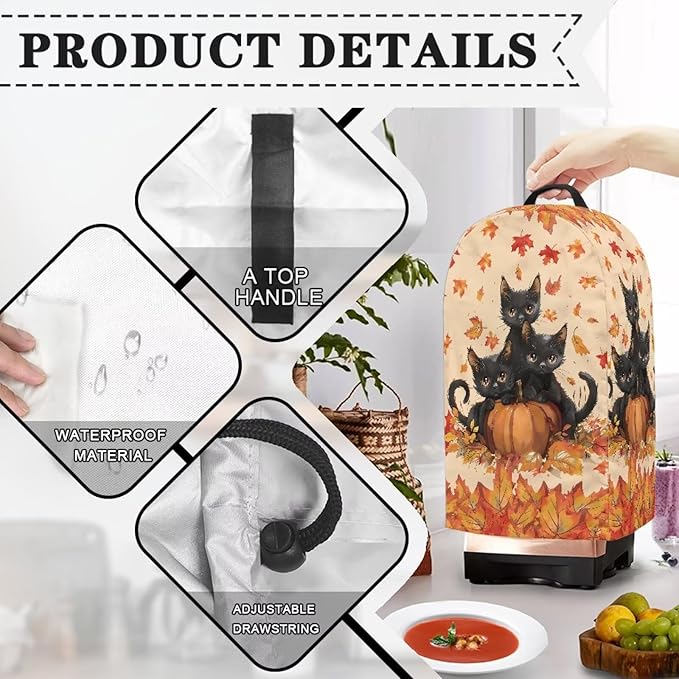Pumpkins Black Cats Kitchen Blender Dust Cover Food Processor Dust Protection with Top Handle Small Appliance Coffee Maker Juicer Cover Thanksgiving Day Decor