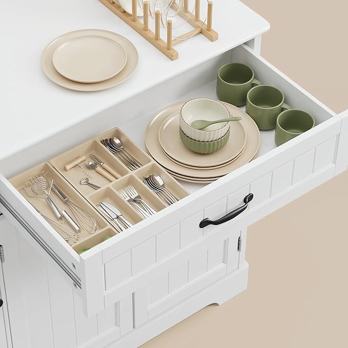 Ahomly Buffet Cabinet with Storage - 42'' Large Kitchen Storage with Shelves and Doors, Modern Coffee Bar Cabinet for Kitchen, Dining Room, Living Room, White