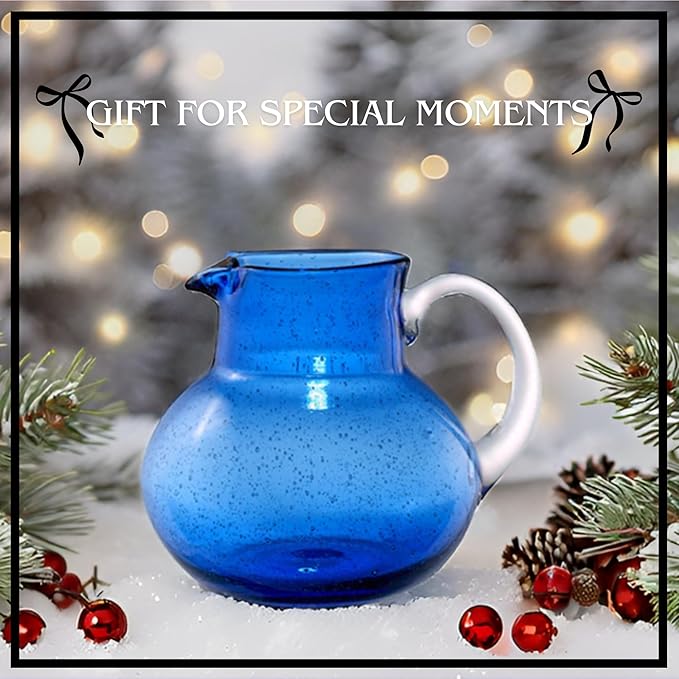 Artland Iris 90 Oz Handblown Glass Pitcher - Bubble Shape, Lead-Free - Versatile Drink Dispenser for Water, Juice, Cocktails - Enhanced Kitchen Decor, Dishwasher Safe (Cobalt Blue)