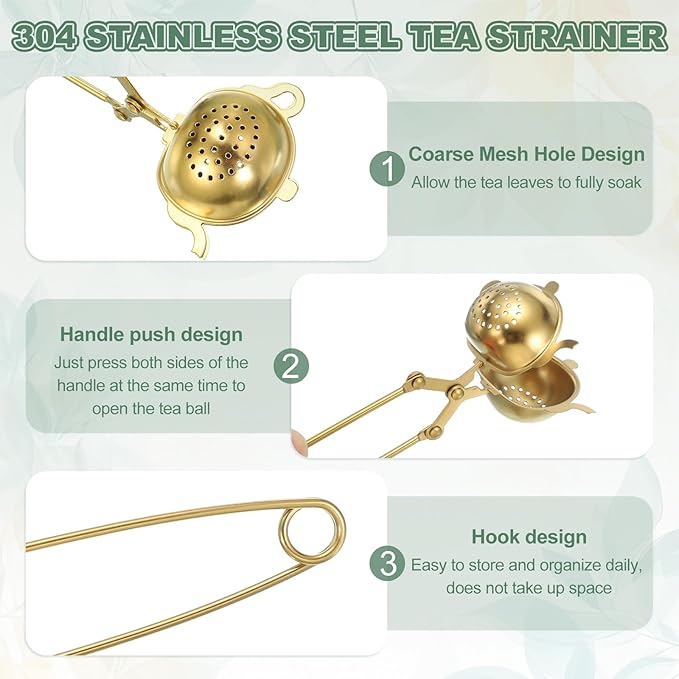 uxcell 2 Pcs Tea Infuser, Stainless Steel Loose Leaf Tea Infuser Filter for Cup and Teapot, Long Handle Tea Steeper Strainers for Tearoom Office Home, Teapot shaped, Golden
