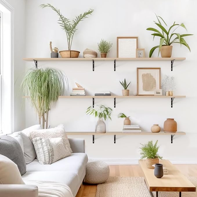 Kaboon 45 inch Long 10 inch Deep Floating Shelves for Wall Set of 2, Large Open Shelves Wall Mounted, Space Saving Home and Commercial Use,Oak/Grey Tone
