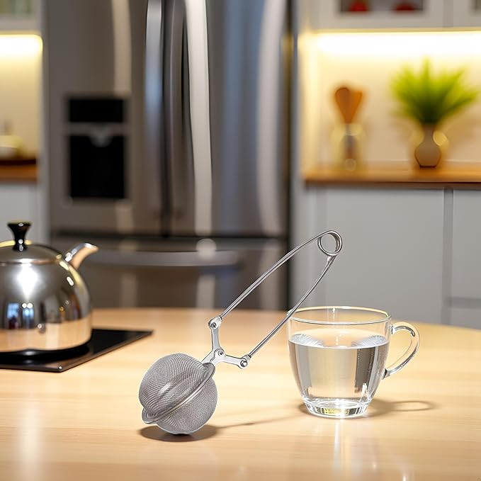 Silver Snap Ball Tea Strainer with Handle,Tea Strainer Ball Stainless Steel Tea Infuser Filter, Tea Strainers and Filters, Tea Accessories for Loose Leaf Tea Spices Seasonings Kitchen and Dining