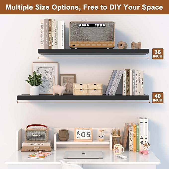 12 Inch Deep Floating Shelves for Wall 3 Pack Floating Shelfs Large Storage Space Wall Decor Display Shelf for Bathroom Living Room Bedroom Kitchen 30" W x 12" D x 1.2" H Black